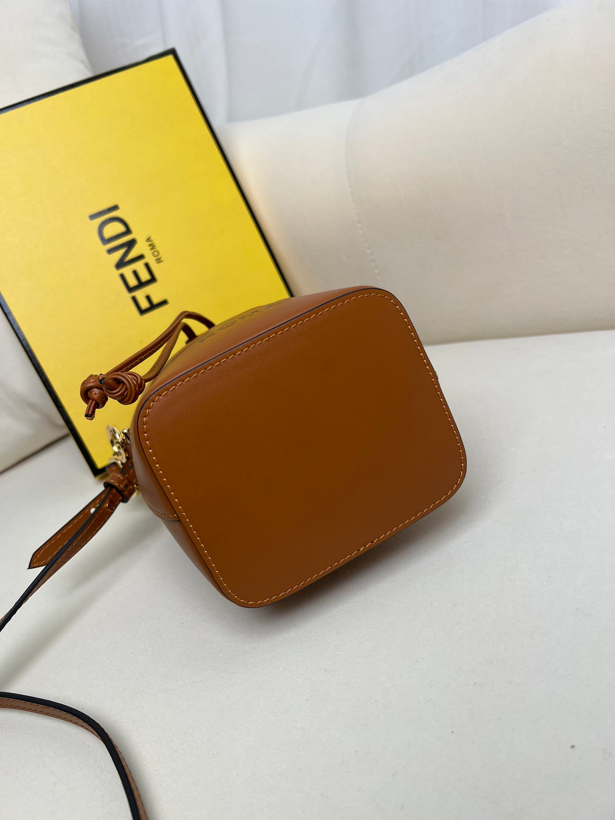 Cognac Drawstring Bucket Bag