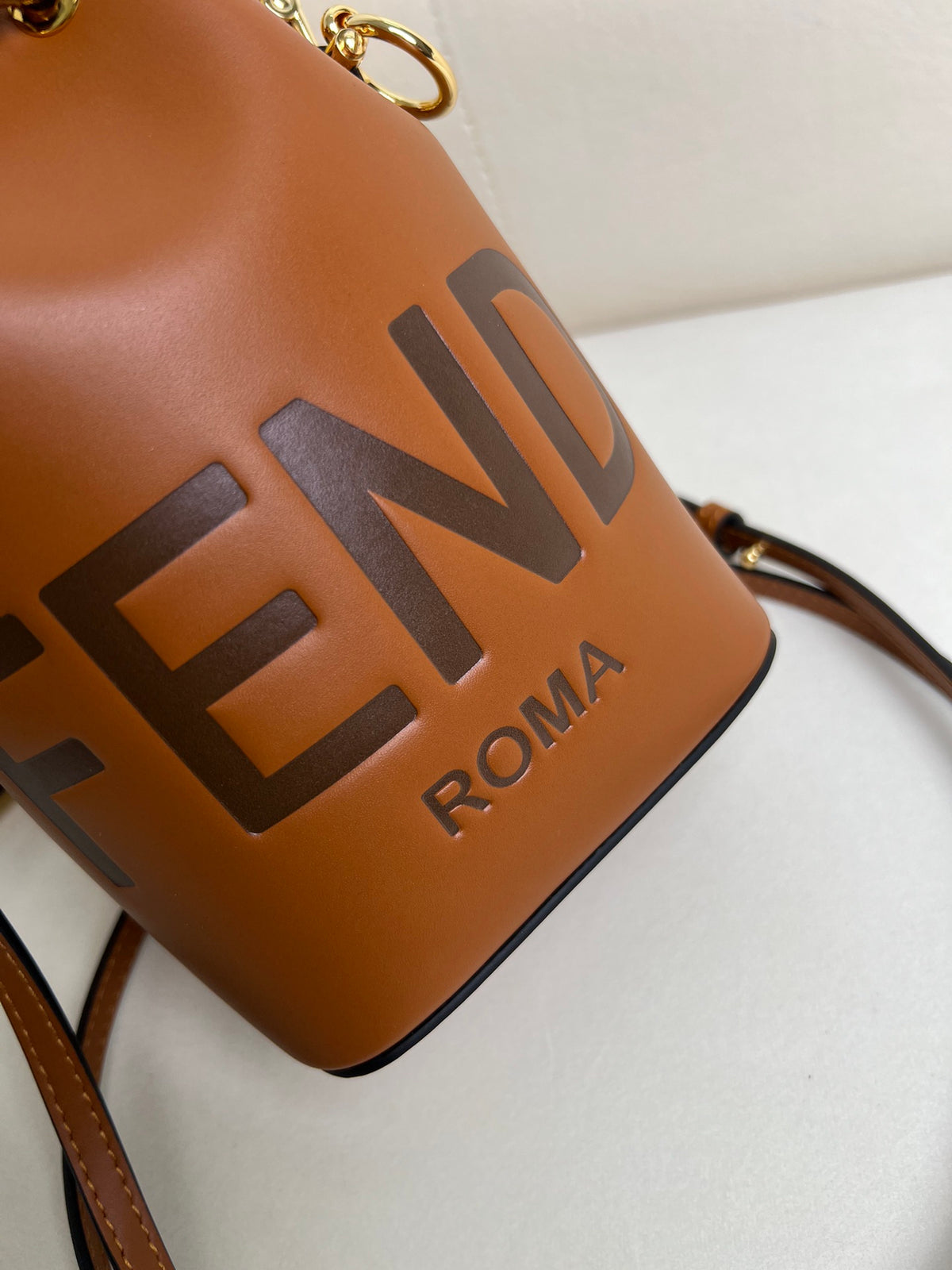Cognac Drawstring Bucket Bag