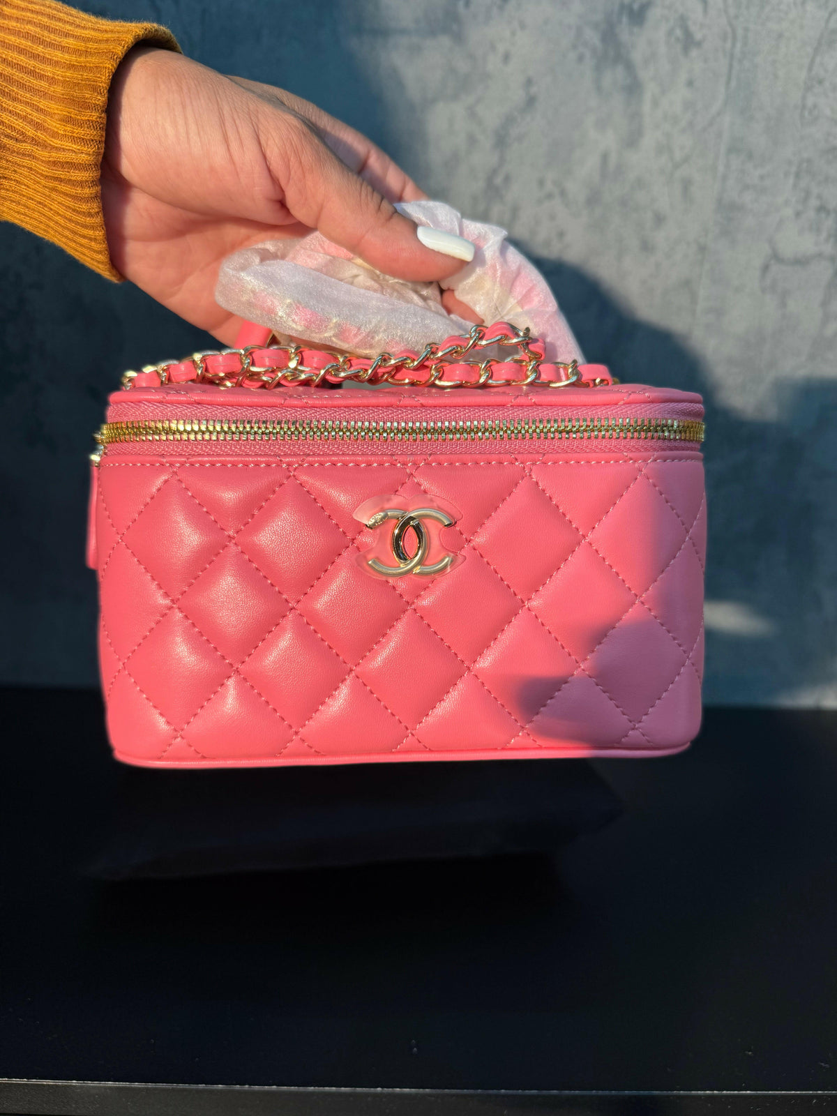 Designer inspired Chanel vanity case – front handbag display
